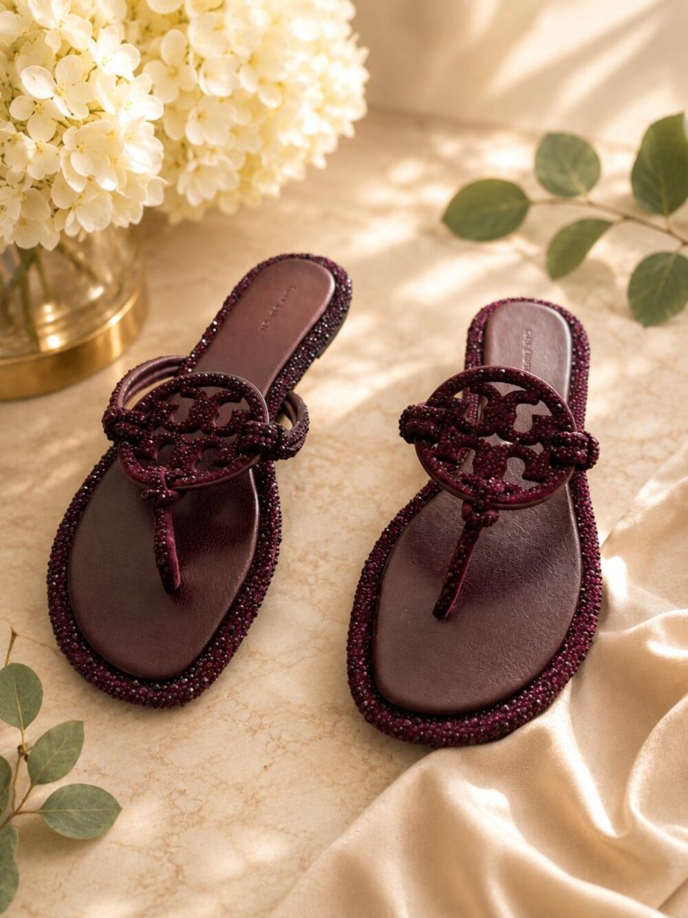 NEW Tory Burch Knotted Crystal Miller Sandals COCOA BROWN